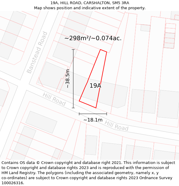 19A, HILL ROAD, CARSHALTON, SM5 3RA: Plot and title map