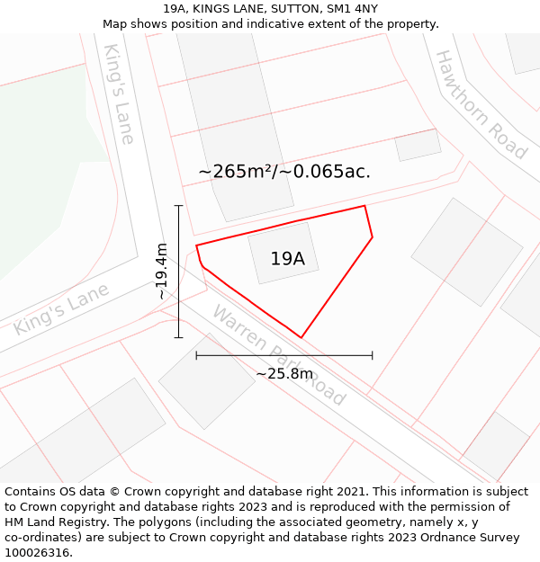 19A, KINGS LANE, SUTTON, SM1 4NY: Plot and title map