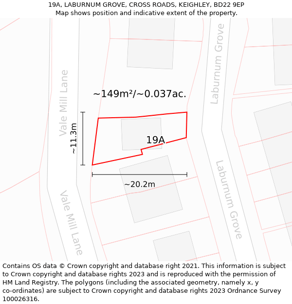 19A, LABURNUM GROVE, CROSS ROADS, KEIGHLEY, BD22 9EP: Plot and title map