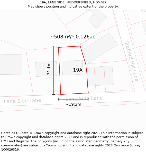 19A, LANE SIDE, HUDDERSFIELD, HD5 0EP: Plot and title map