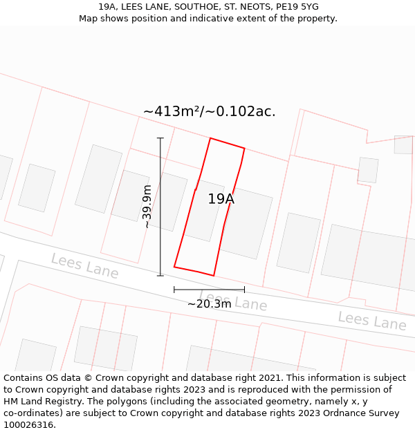 19A, LEES LANE, SOUTHOE, ST. NEOTS, PE19 5YG: Plot and title map