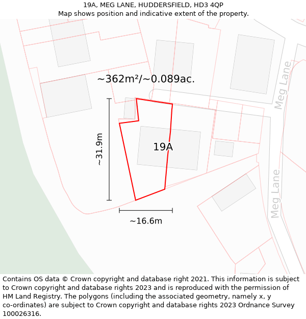 19A, MEG LANE, HUDDERSFIELD, HD3 4QP: Plot and title map