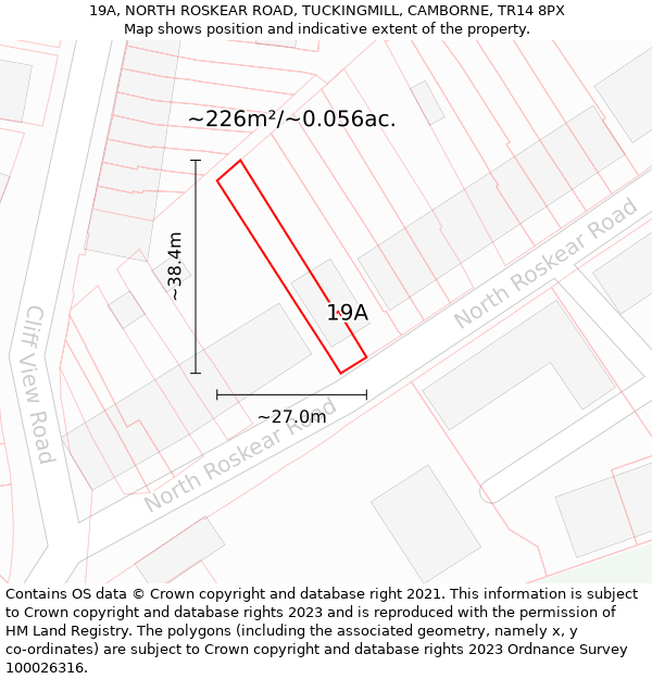 19A, NORTH ROSKEAR ROAD, TUCKINGMILL, CAMBORNE, TR14 8PX: Plot and title map