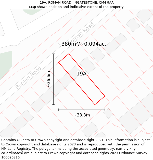 19A, ROMAN ROAD, INGATESTONE, CM4 9AA: Plot and title map