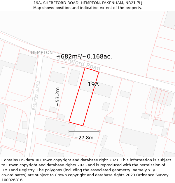 19A, SHEREFORD ROAD, HEMPTON, FAKENHAM, NR21 7LJ: Plot and title map