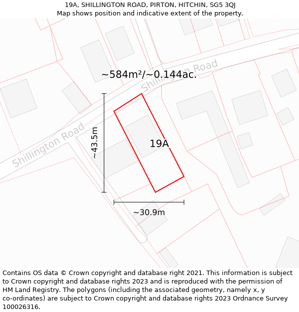 19A, SHILLINGTON ROAD, PIRTON, HITCHIN, SG5 3QJ: Plot and title map