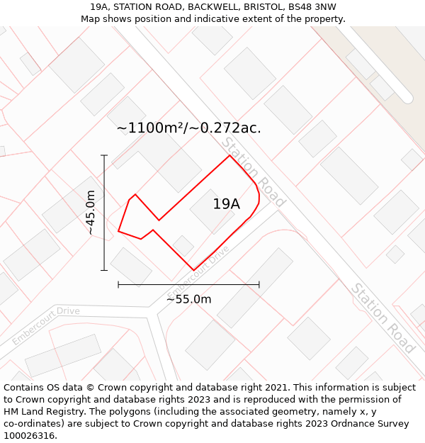 19A, STATION ROAD, BACKWELL, BRISTOL, BS48 3NW: Plot and title map