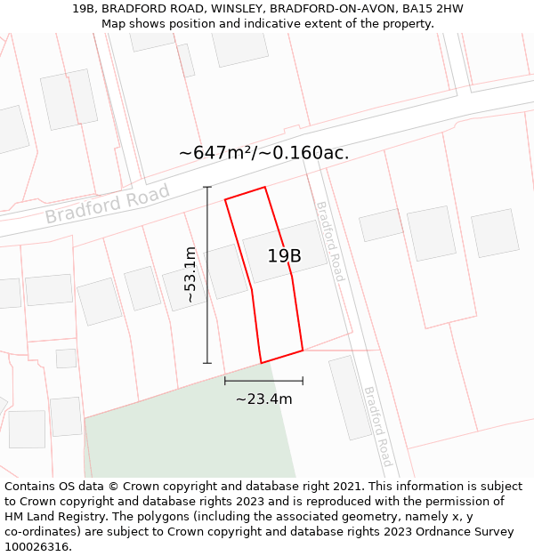 19B, BRADFORD ROAD, WINSLEY, BRADFORD-ON-AVON, BA15 2HW: Plot and title map