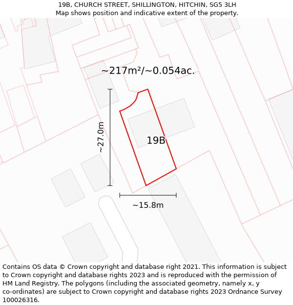 19B, CHURCH STREET, SHILLINGTON, HITCHIN, SG5 3LH: Plot and title map