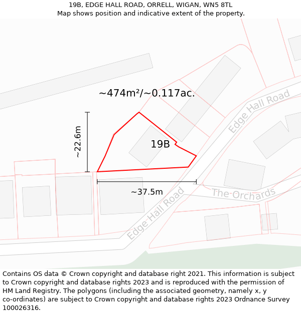 19B, EDGE HALL ROAD, ORRELL, WIGAN, WN5 8TL: Plot and title map