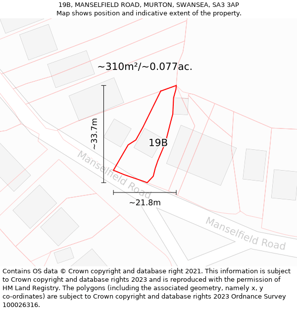 19B, MANSELFIELD ROAD, MURTON, SWANSEA, SA3 3AP: Plot and title map