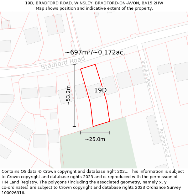 19D, BRADFORD ROAD, WINSLEY, BRADFORD-ON-AVON, BA15 2HW: Plot and title map