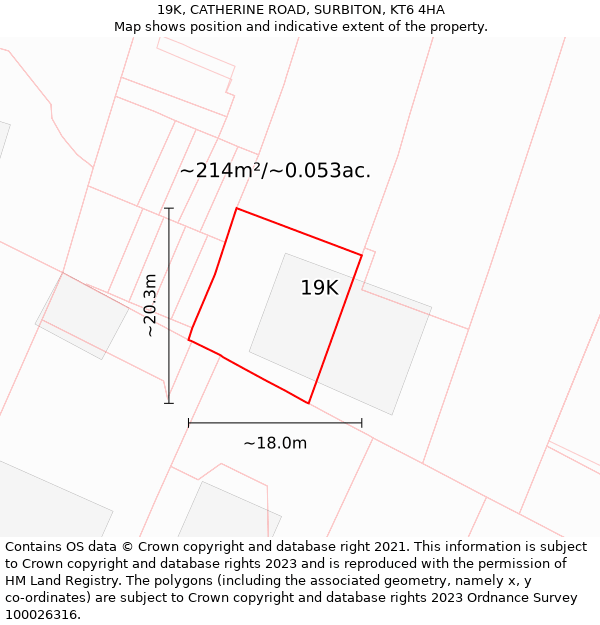 19K, CATHERINE ROAD, SURBITON, KT6 4HA: Plot and title map