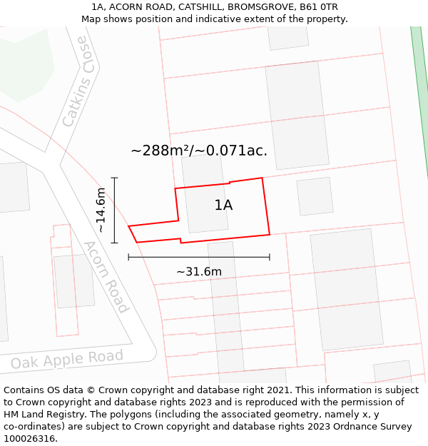 1A, ACORN ROAD, CATSHILL, BROMSGROVE, B61 0TR: Plot and title map