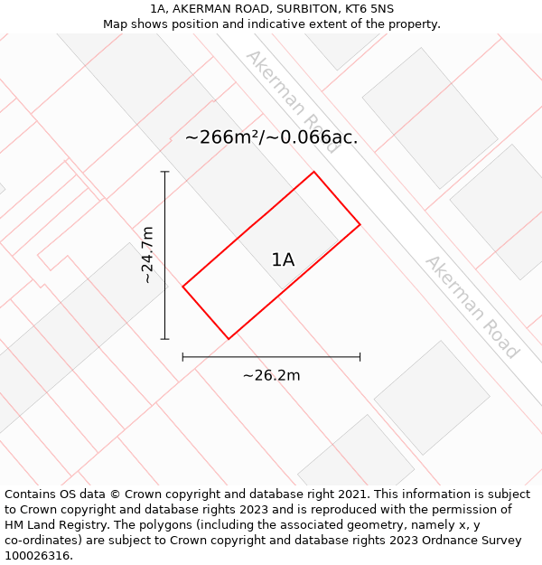 1A, AKERMAN ROAD, SURBITON, KT6 5NS: Plot and title map