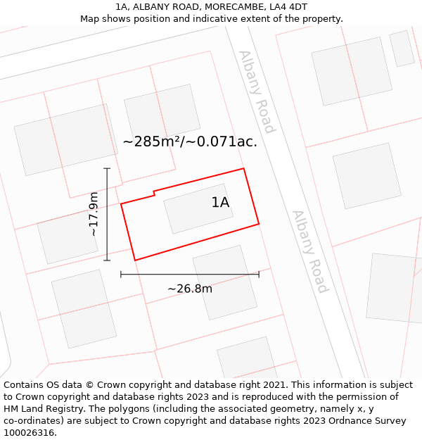 1A, ALBANY ROAD, MORECAMBE, LA4 4DT: Plot and title map
