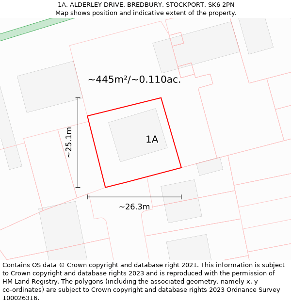 1A, ALDERLEY DRIVE, BREDBURY, STOCKPORT, SK6 2PN: Plot and title map