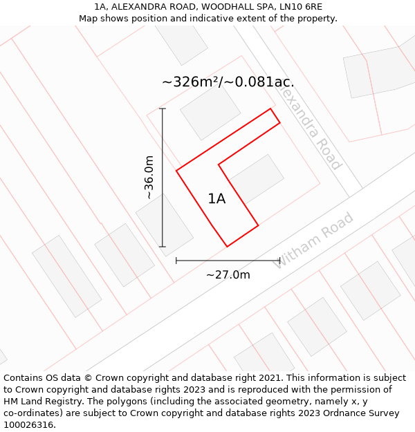 1A, ALEXANDRA ROAD, WOODHALL SPA, LN10 6RE: Plot and title map