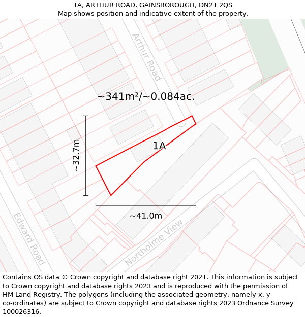 1A, ARTHUR ROAD, GAINSBOROUGH, DN21 2QS: Plot and title map