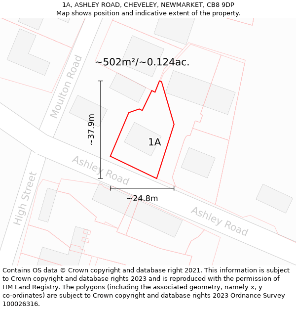 1A, ASHLEY ROAD, CHEVELEY, NEWMARKET, CB8 9DP: Plot and title map