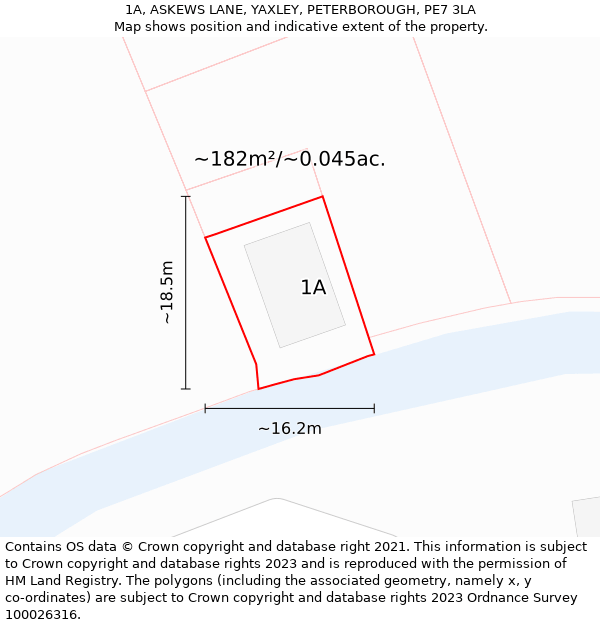 1A, ASKEWS LANE, YAXLEY, PETERBOROUGH, PE7 3LA: Plot and title map