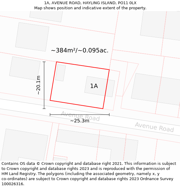 1A, AVENUE ROAD, HAYLING ISLAND, PO11 0LX: Plot and title map