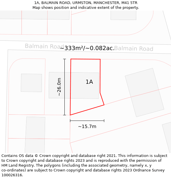 1A, BALMAIN ROAD, URMSTON, MANCHESTER, M41 5TR: Plot and title map