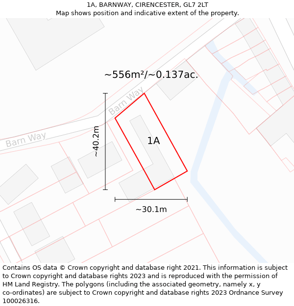 1A, BARNWAY, CIRENCESTER, GL7 2LT: Plot and title map