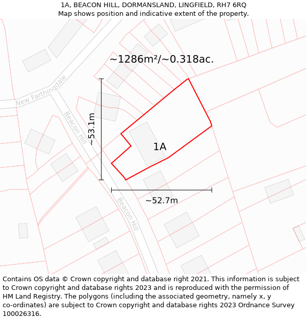 1A, BEACON HILL, DORMANSLAND, LINGFIELD, RH7 6RQ: Plot and title map