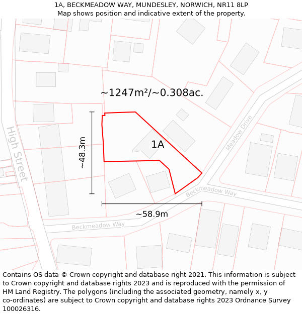 1A, BECKMEADOW WAY, MUNDESLEY, NORWICH, NR11 8LP: Plot and title map