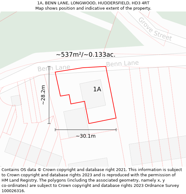 1A, BENN LANE, LONGWOOD, HUDDERSFIELD, HD3 4RT: Plot and title map