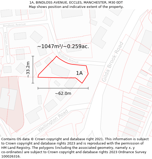 1A, BINDLOSS AVENUE, ECCLES, MANCHESTER, M30 0DT: Plot and title map