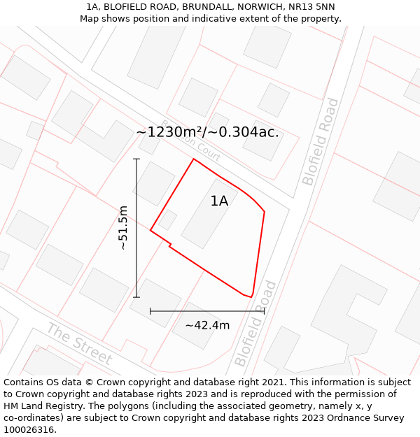 1A, BLOFIELD ROAD, BRUNDALL, NORWICH, NR13 5NN: Plot and title map