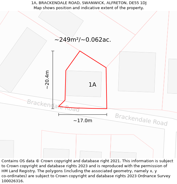 1A, BRACKENDALE ROAD, SWANWICK, ALFRETON, DE55 1DJ: Plot and title map