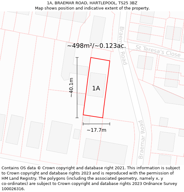 1A, BRAEMAR ROAD, HARTLEPOOL, TS25 3BZ: Plot and title map