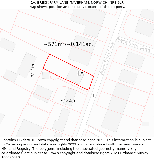 1A, BRECK FARM LANE, TAVERHAM, NORWICH, NR8 6LR: Plot and title map