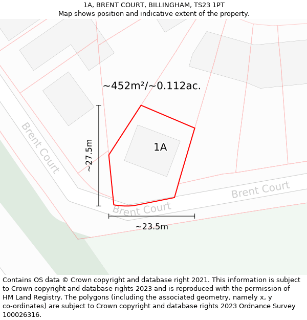 1A, BRENT COURT, BILLINGHAM, TS23 1PT: Plot and title map