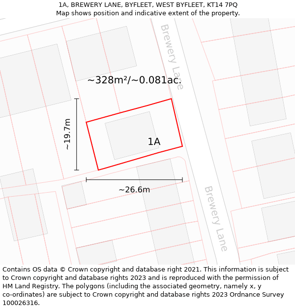 1A, BREWERY LANE, BYFLEET, WEST BYFLEET, KT14 7PQ: Plot and title map