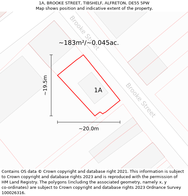 1A, BROOKE STREET, TIBSHELF, ALFRETON, DE55 5PW: Plot and title map