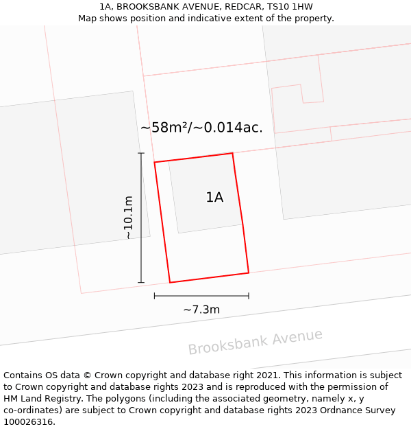 1A, BROOKSBANK AVENUE, REDCAR, TS10 1HW: Plot and title map