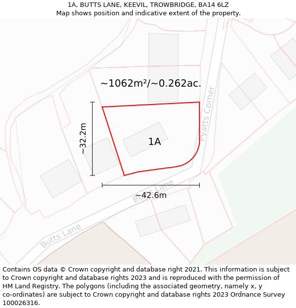 1A, BUTTS LANE, KEEVIL, TROWBRIDGE, BA14 6LZ: Plot and title map