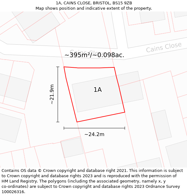 1A, CAINS CLOSE, BRISTOL, BS15 9ZB: Plot and title map