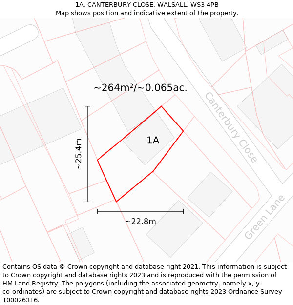 1A, CANTERBURY CLOSE, WALSALL, WS3 4PB: Plot and title map