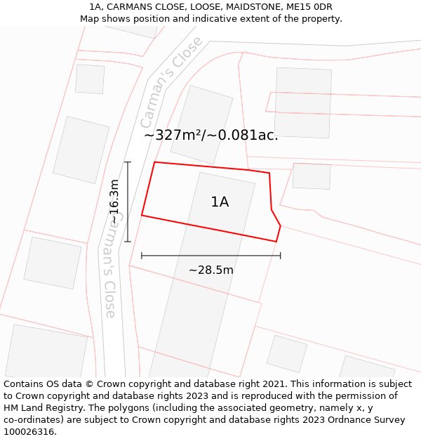 1A, CARMANS CLOSE, LOOSE, MAIDSTONE, ME15 0DR: Plot and title map