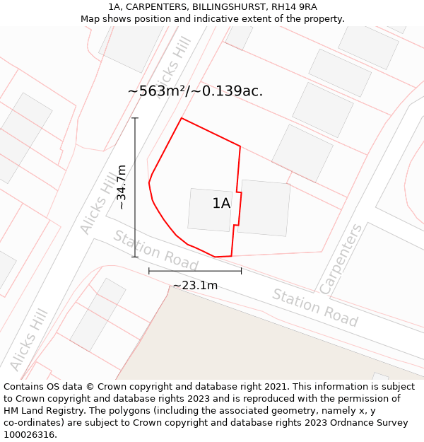 1A, CARPENTERS, BILLINGSHURST, RH14 9RA: Plot and title map