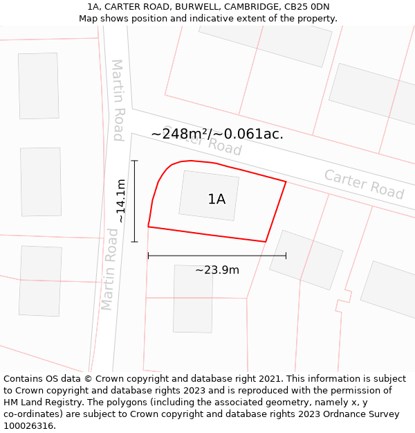 1A, CARTER ROAD, BURWELL, CAMBRIDGE, CB25 0DN: Plot and title map