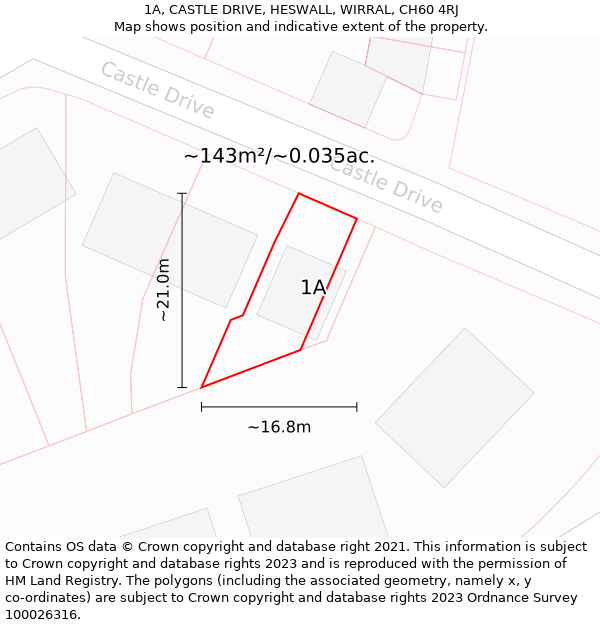 1A, CASTLE DRIVE, HESWALL, WIRRAL, CH60 4RJ: Plot and title map