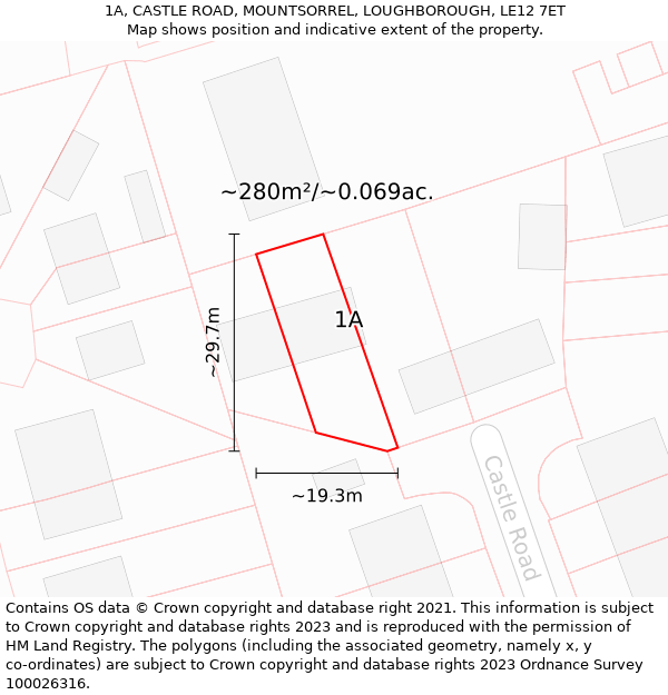 1A, CASTLE ROAD, MOUNTSORREL, LOUGHBOROUGH, LE12 7ET: Plot and title map