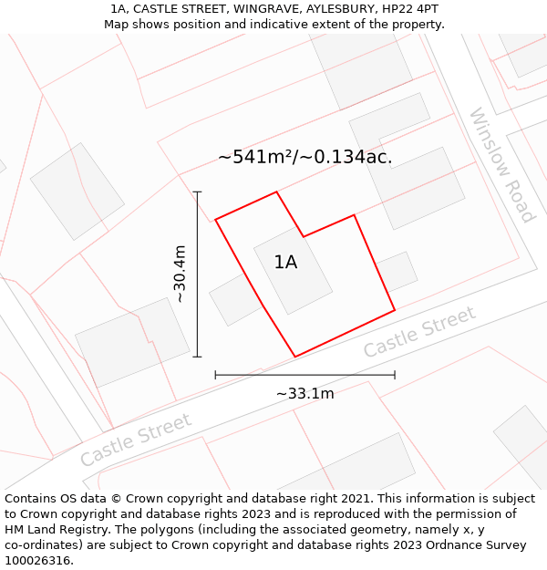 1A, CASTLE STREET, WINGRAVE, AYLESBURY, HP22 4PT: Plot and title map