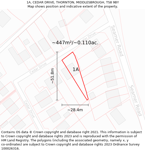 1A, CEDAR DRIVE, THORNTON, MIDDLESBROUGH, TS8 9BY: Plot and title map